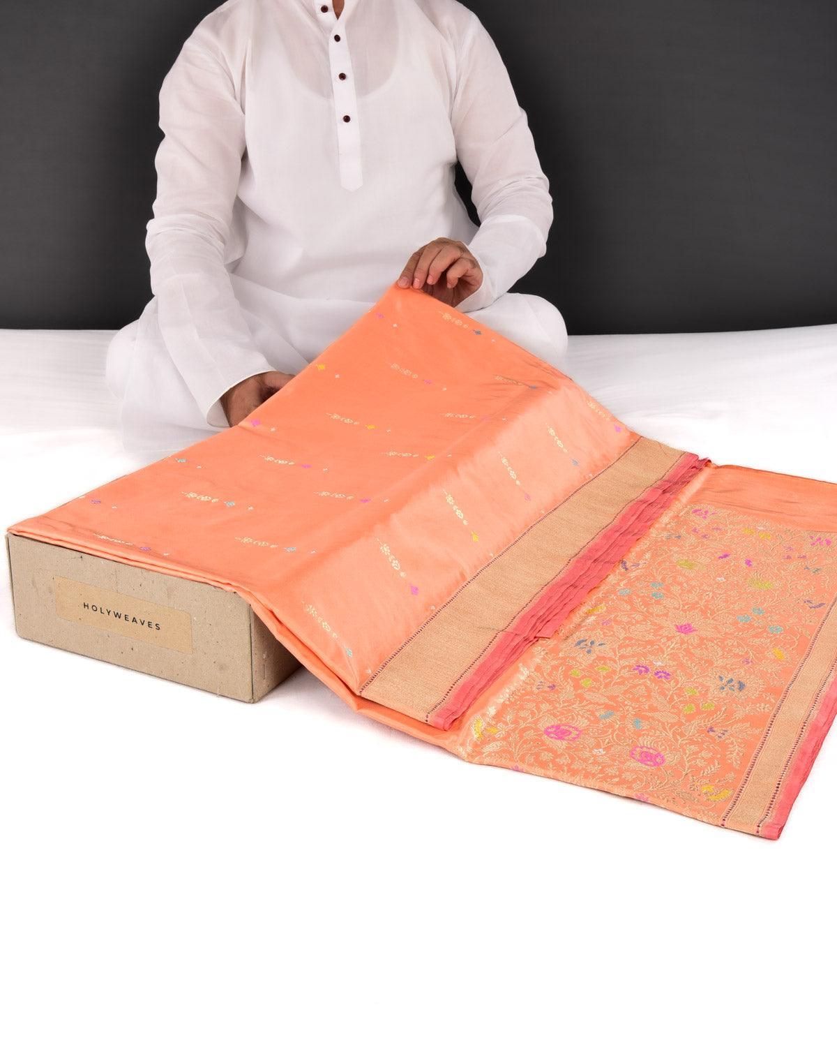 Peach Banarasi Gold Zari & Resham Buti Kadhuan Brocade Handwoven Katan Silk Saree