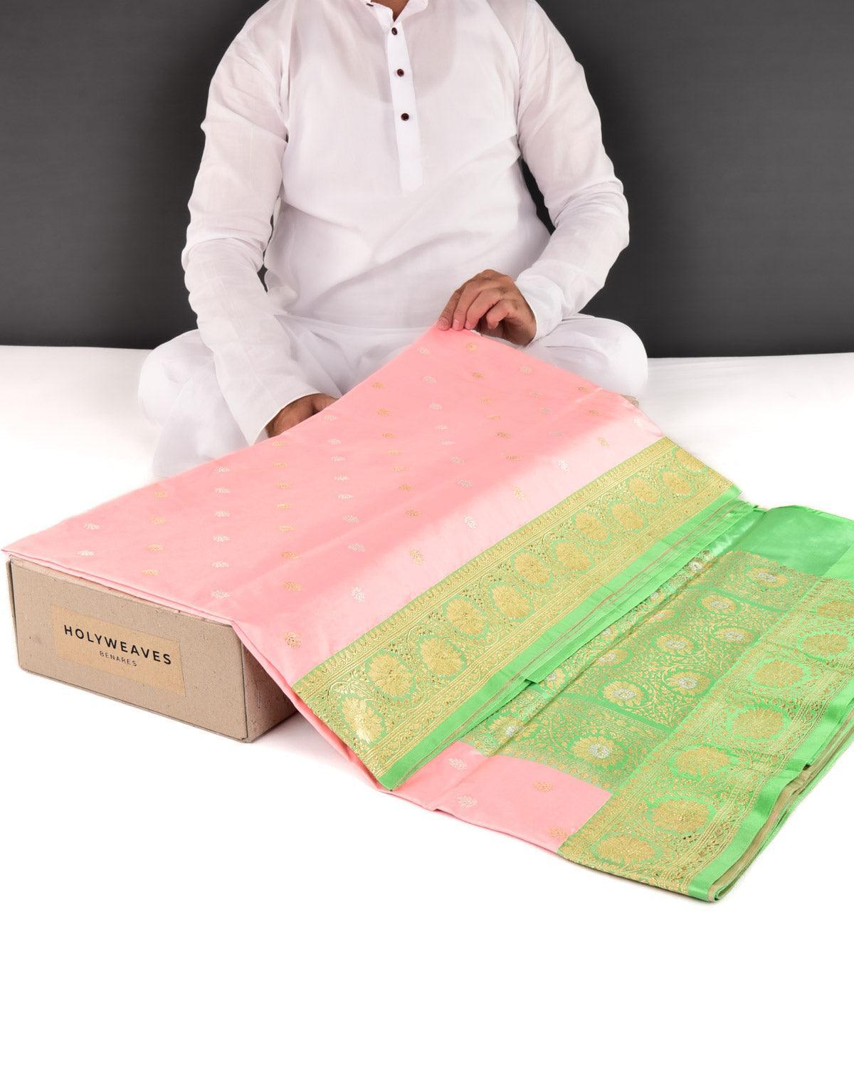 Pink Banarasi Gold & Silver Zari Buti Kadhuan Brocade Handwoven Katan Silk Saree