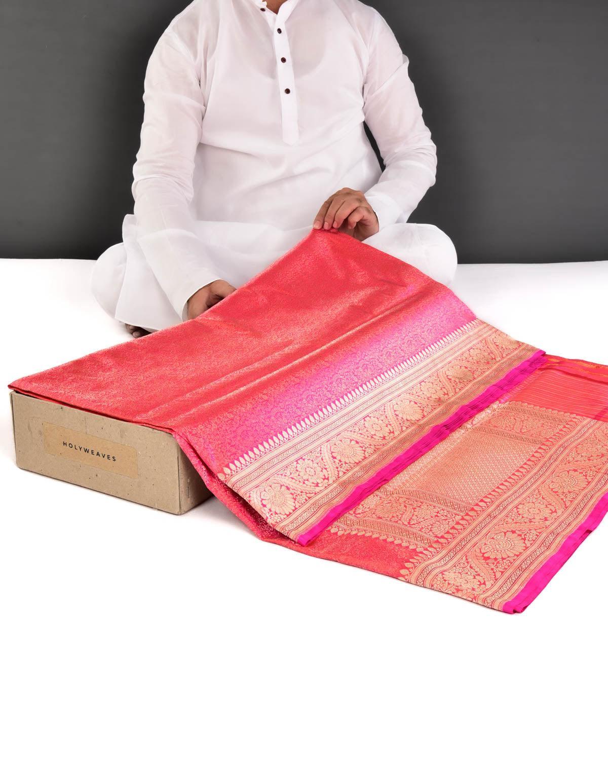 Pink Banarasi Maheen Jaal Gold Zari Brocade Handwoven Katan Silk Saree