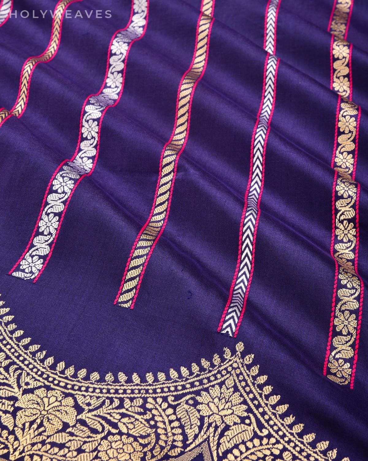 Purple Banarasi Alfi Brocade Stripes Kadhuan Brocade Handwoven Katan S ...