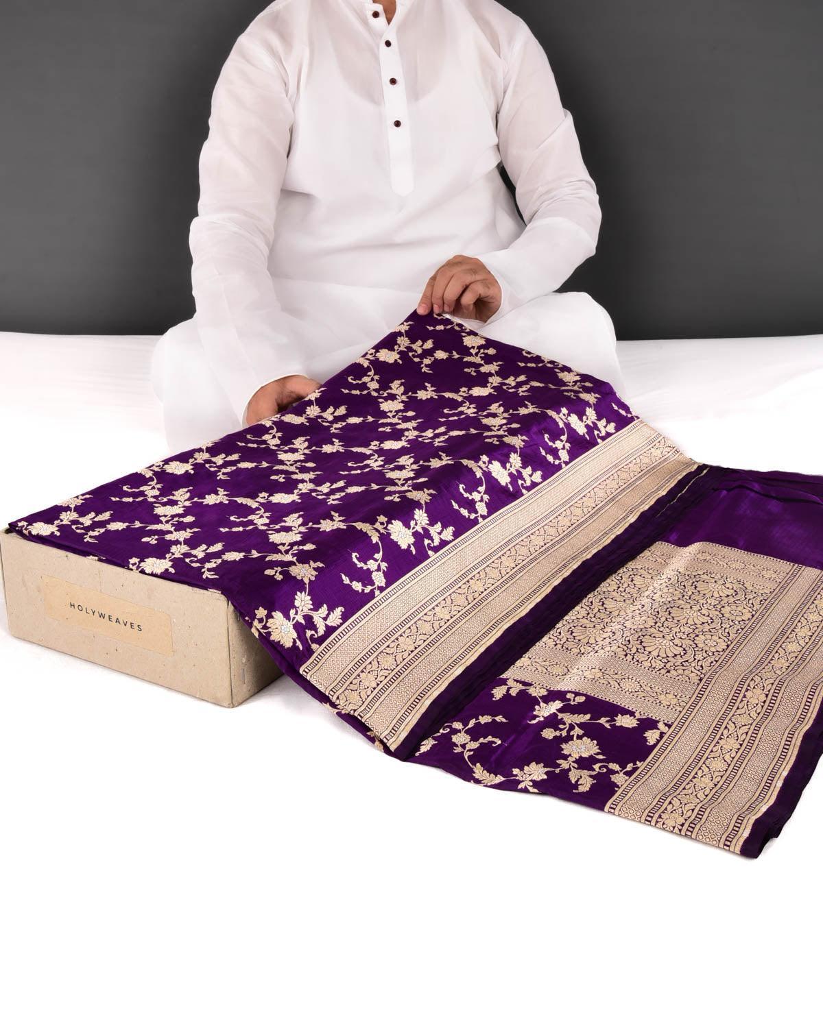 Purple Banarasi Alfi Sona Rupa Jaal Cutwork Brocade Handwoven Katan Silk Saree