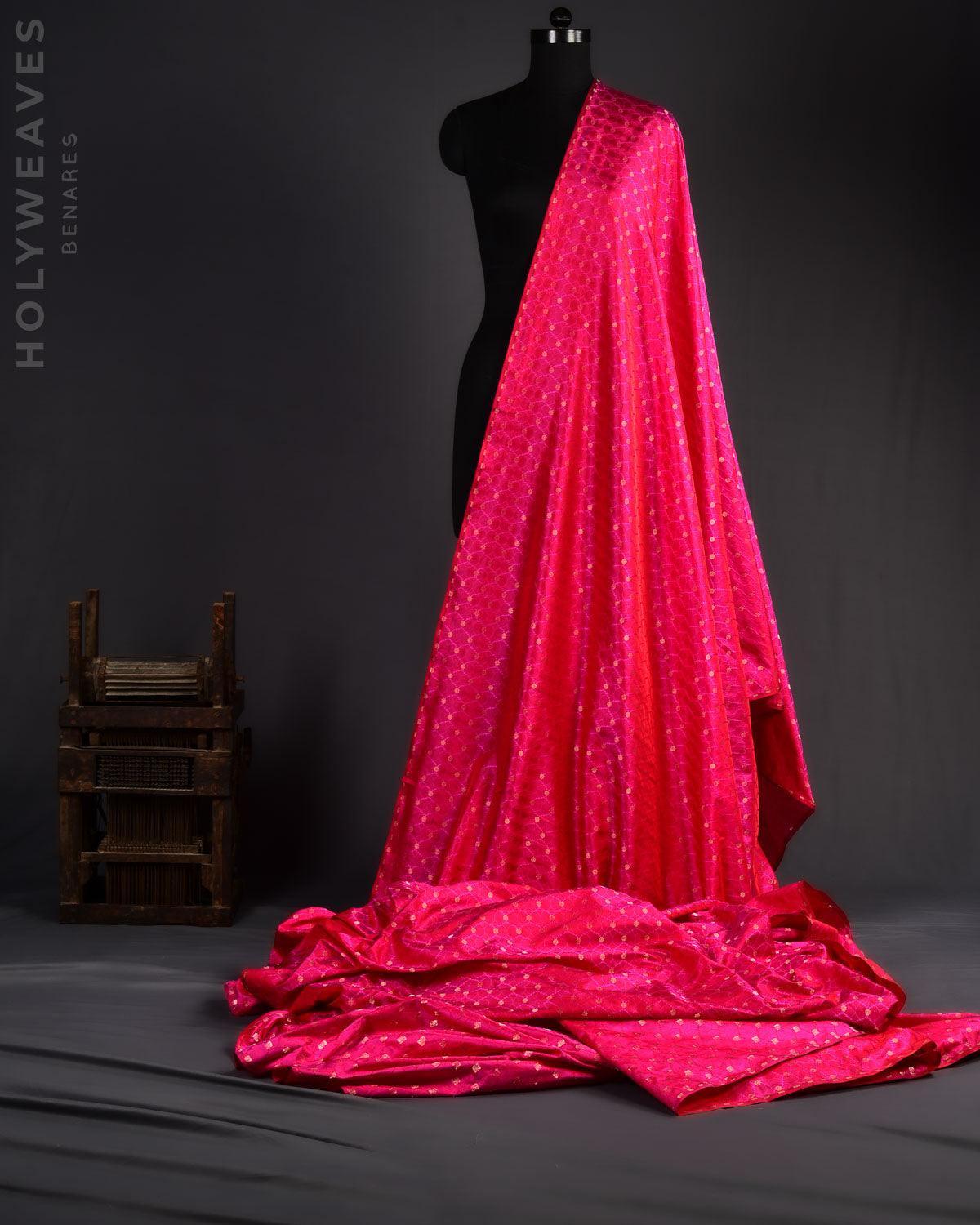 Rani Pink Banarasi Zari Buti Tanchoi Brocade Handwoven Katan Silk Fabric