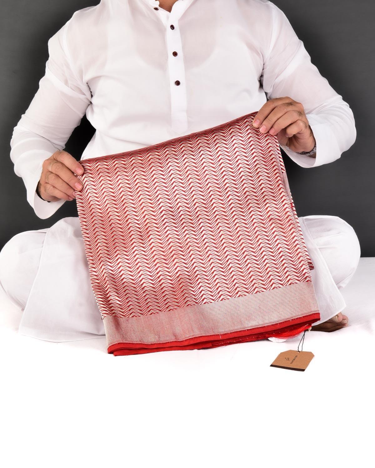 Red Banarasi "Cutting Edge" Brocade Handwoven Katan Silk Saree