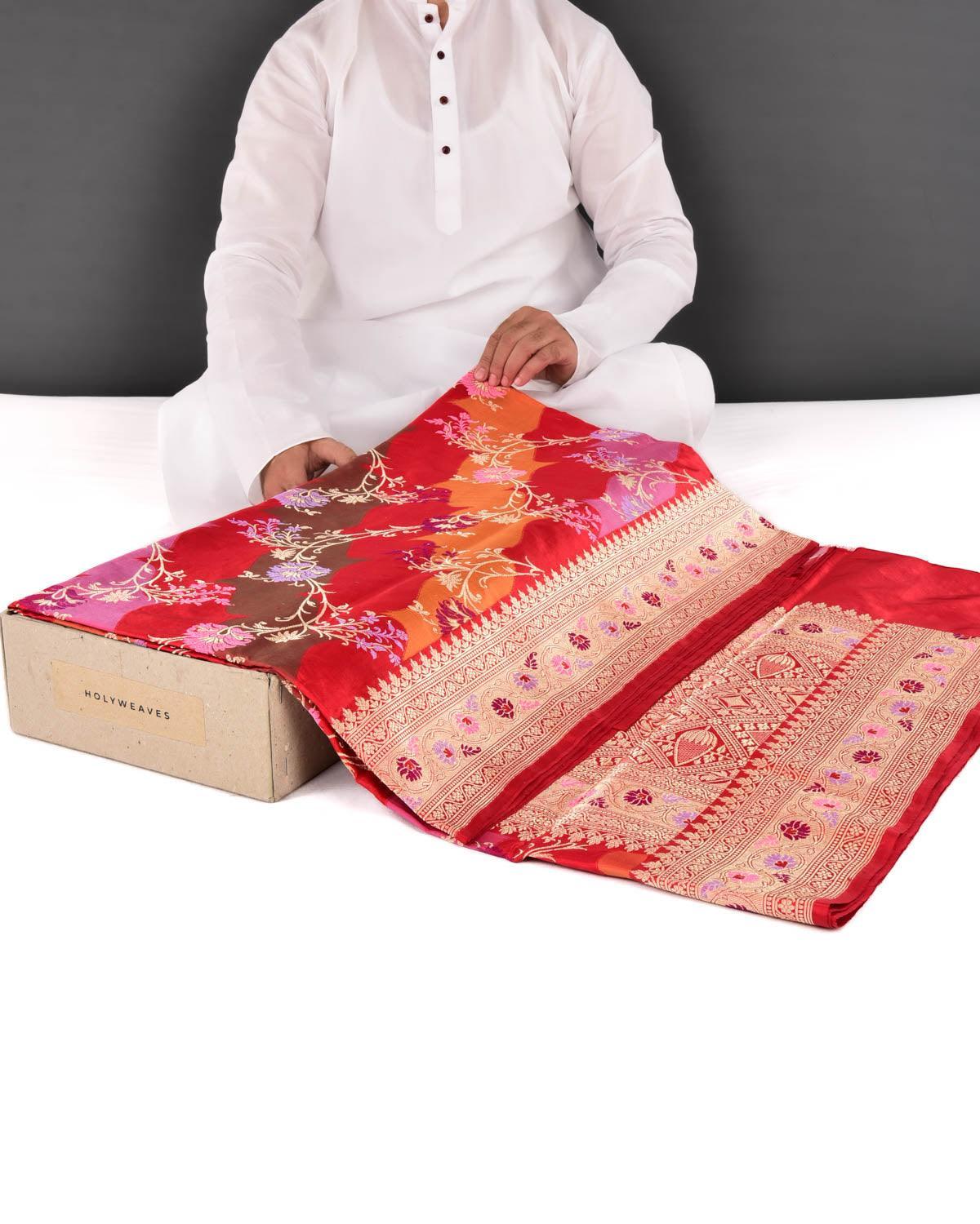 Red Banarasi Gold Zari and Resham Rangkaat Brocade Handwoven Katan Silk Saree
