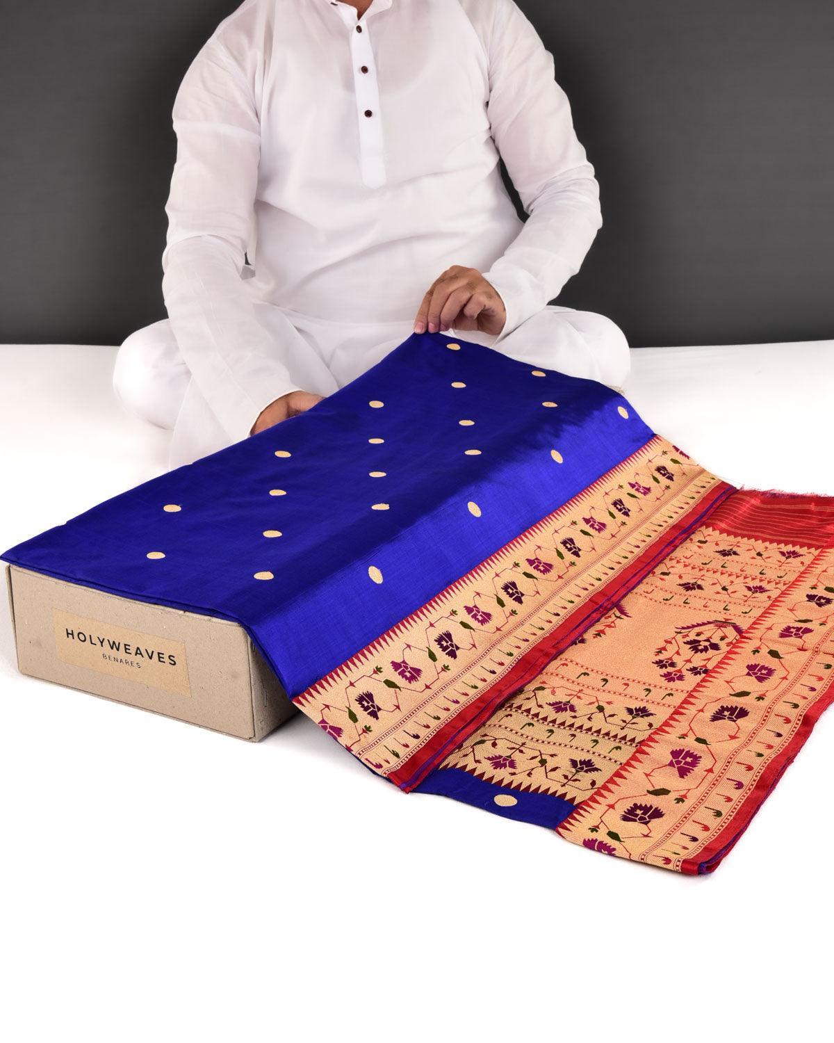 Royal Blue Banarasi Asharfi Buti With Paithani Border Kadhuan Brocade Handwoven Katan Silk Saree