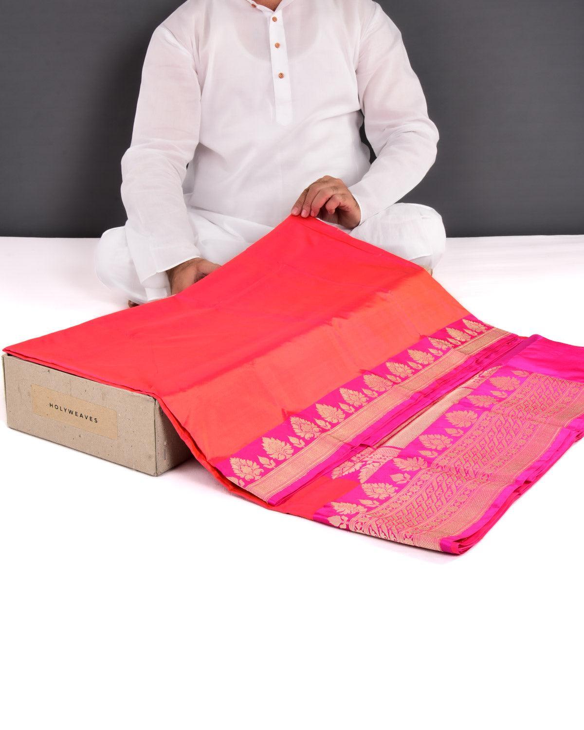 Shot Pink-Orange Banarasi Brocade Handwoven Katan Silk Saree