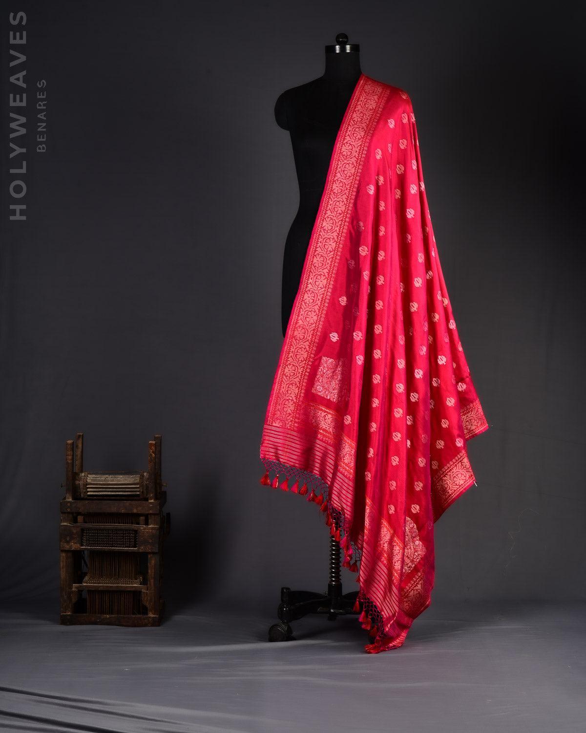 Shot Rani Pink Banarasi Sona Rupa Zari Buti Kadhuan Brocade Handwoven Katan Silk Dupatta