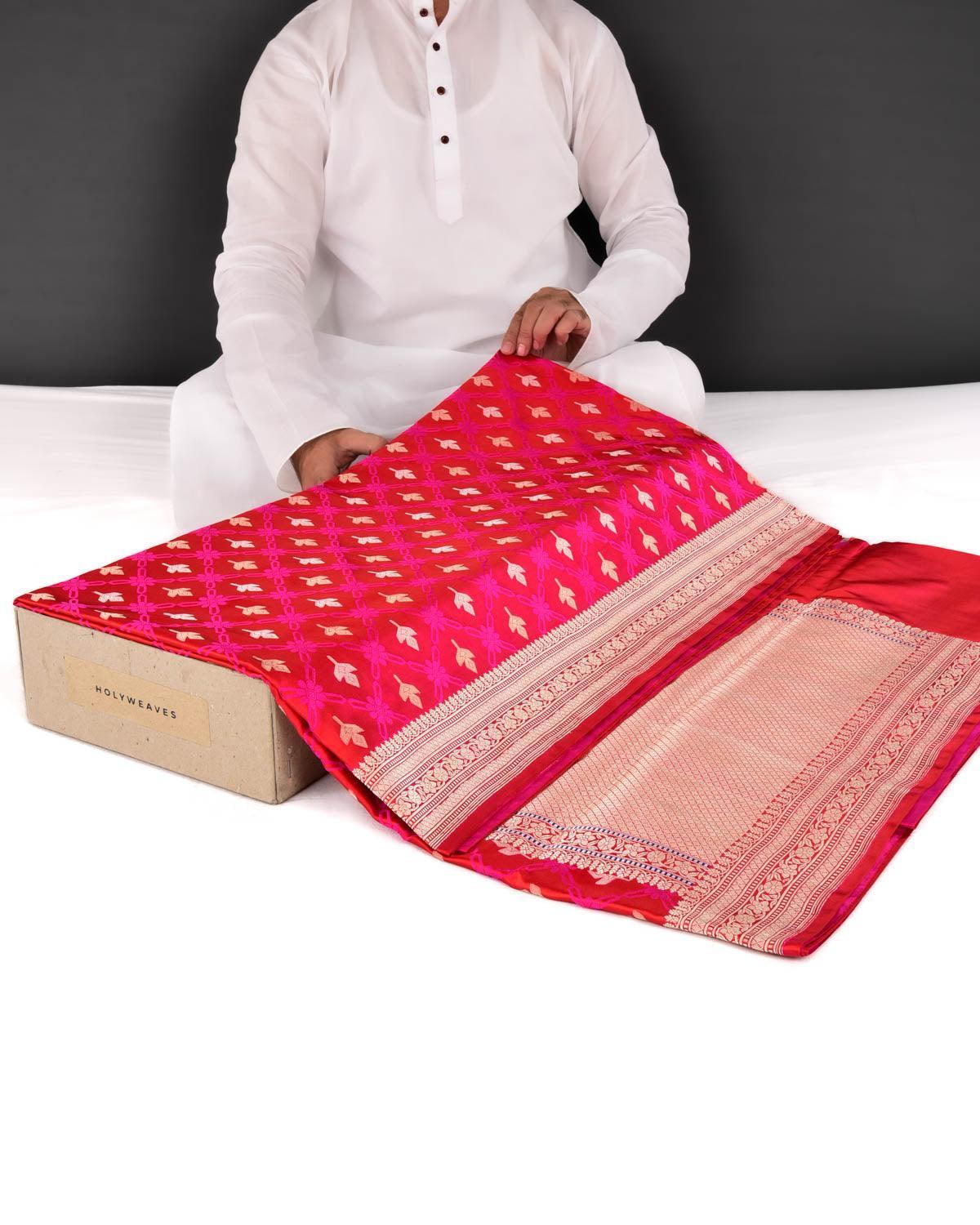 Shot Red-Pink Banarasi Satin Tanchoi Brocade Handwoven Katan Silk Saree