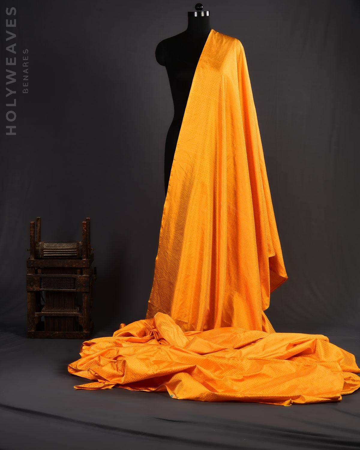 Sunny Orange Banarasi Zari Buti Tanchoi Brocade Handwoven Katan Silk Fabric