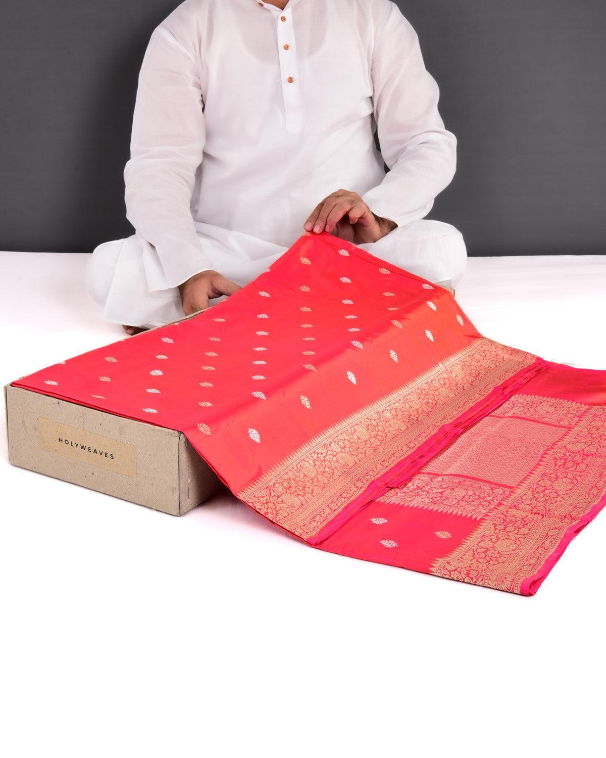 Vermilion Red Banarasi Gold & Silver Zari Buti Kadhuan Brocade Handwoven Katan Silk Saree