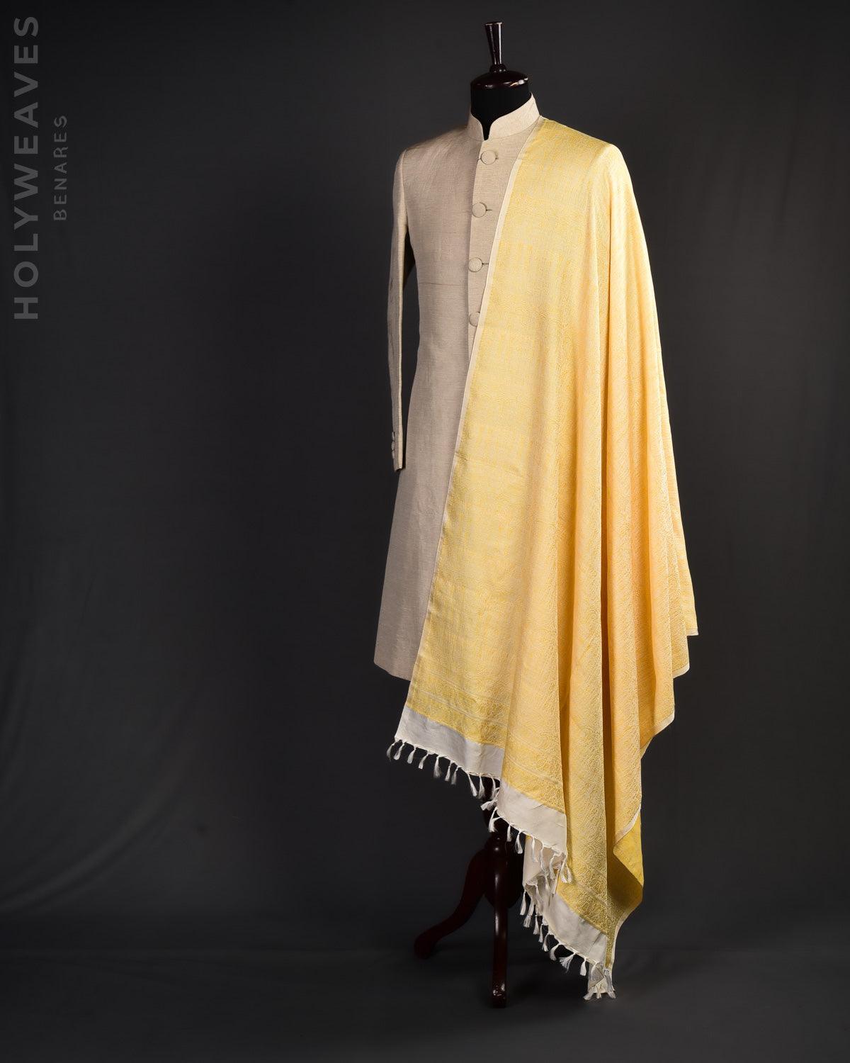 Yellow Banarasi Alfi Long Paisley Jamawar Handwoven Silk-Wool Shawl