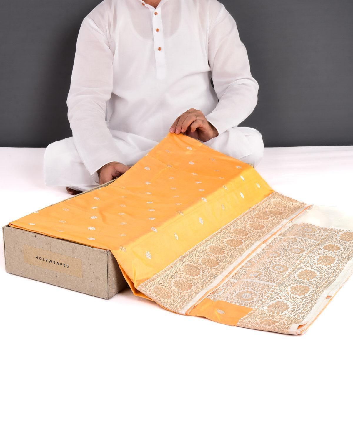 Yellow Banarasi Gold & Silver Zari Buti Kadhuan Brocade Handwoven Katan Silk Saree