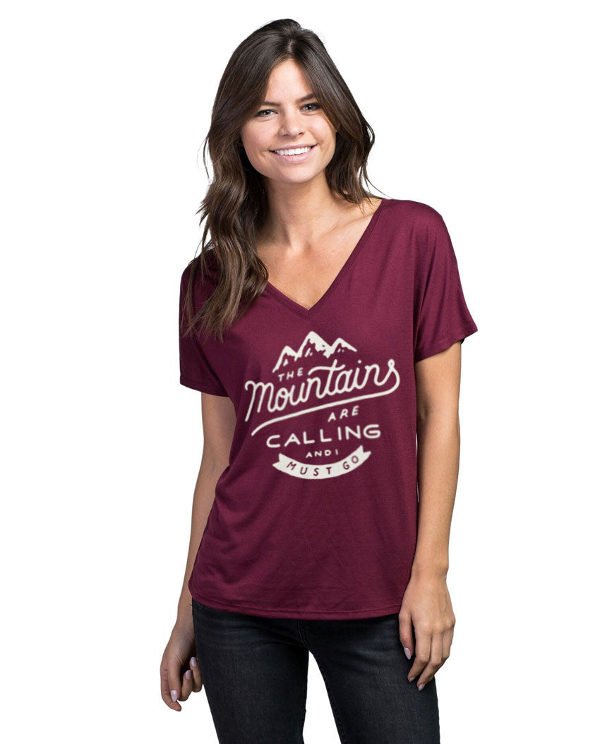 The Mountains Are Calling Flowy V Neck Maroon - Sevenly