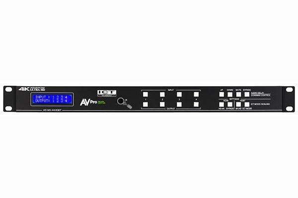 AV Pro Edge AC-MX-44HDBT 18Gbps True 4K60 4:4:4, 4x4 Matrix with four HDMI inputs as well as four mirrored HDBaseT outputs blocks.