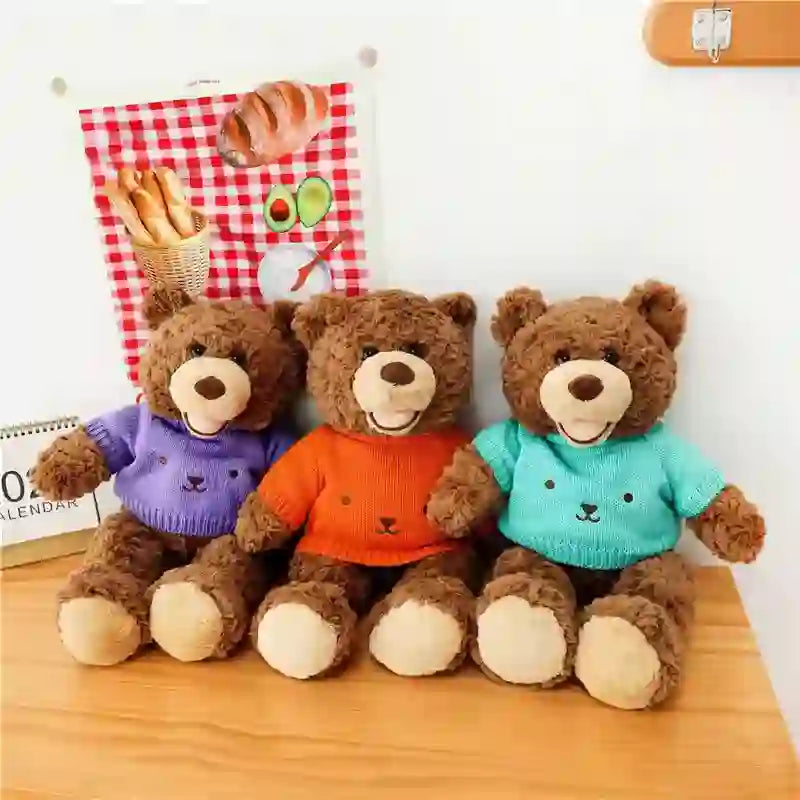 CustomPlushMaker: Smiling bear plush dolls wearing sweaters, adorable teddy bear plush toys