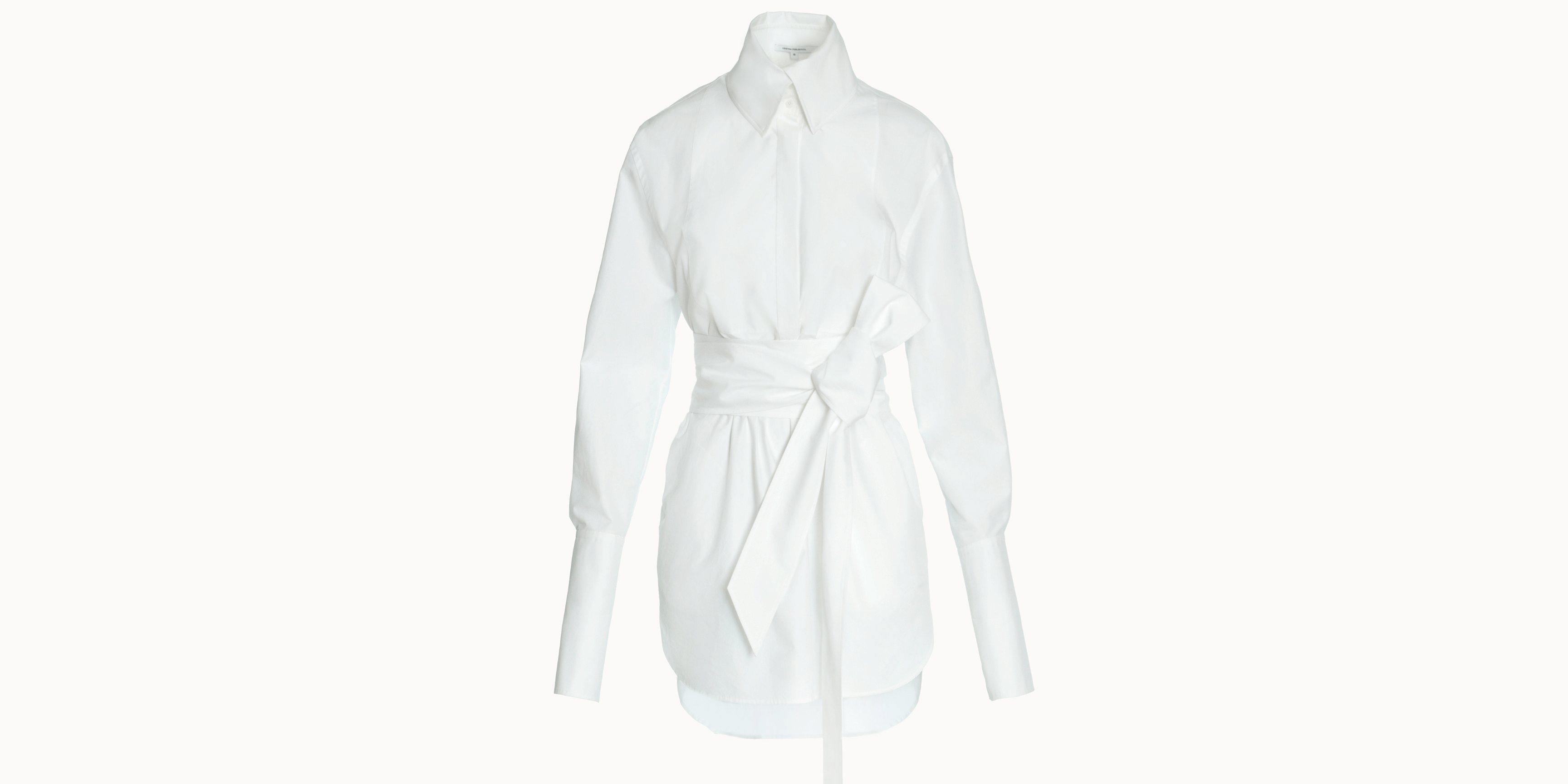 Kristina Fidelskaya White Cotton Poplin Shirt Dress with bow