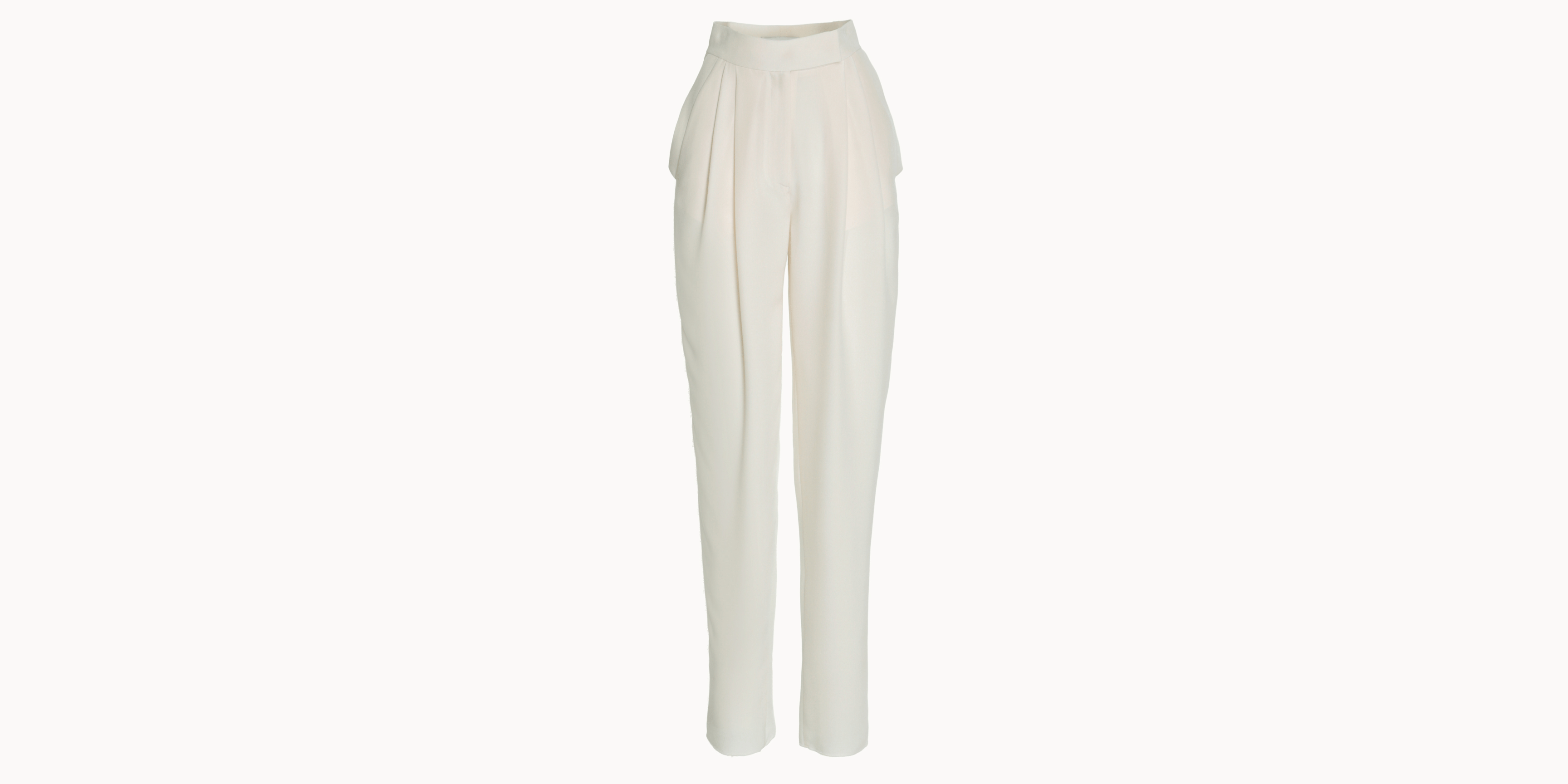 Kristina Fidelskaya White Silk Pleated Tapered Trousers