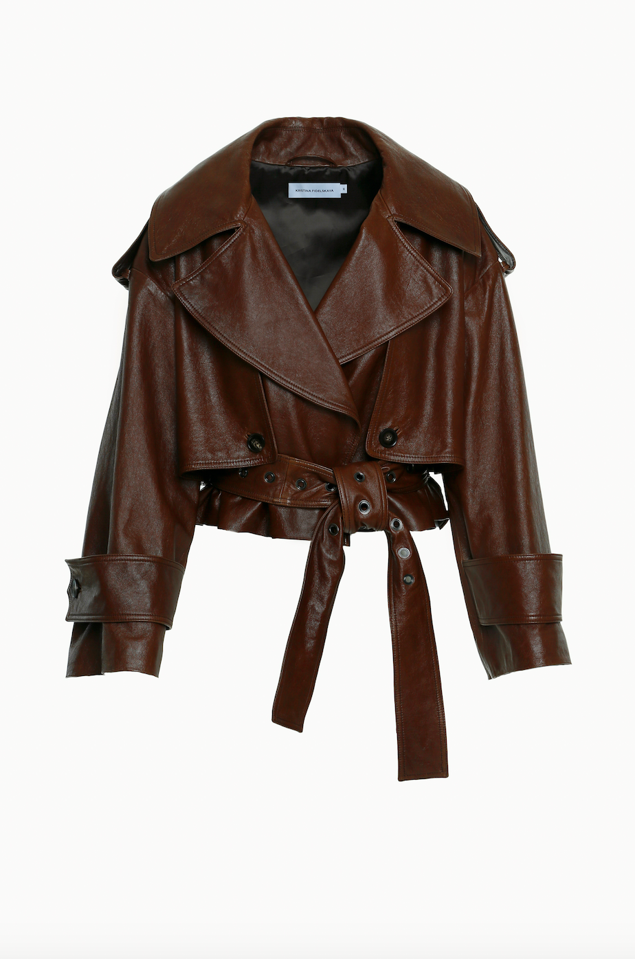 modest fashion brown leather jacket kristina fidelskaya 