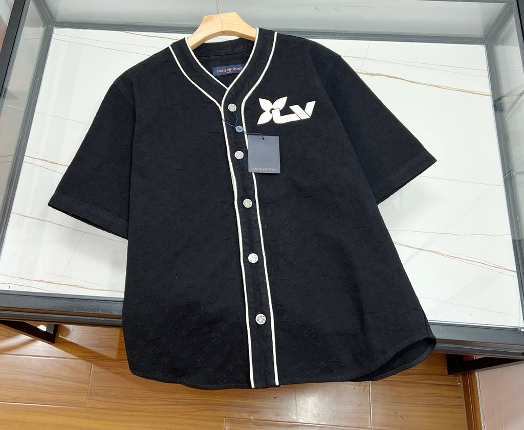 Louis Vuitton Monogram Short-sleeved Denim Shirt BLACK. Size M0