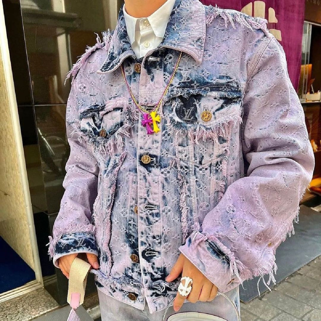 Louis Vuitton Fringed Monogram Boyhood Denim Jacket lavender sz 46 S