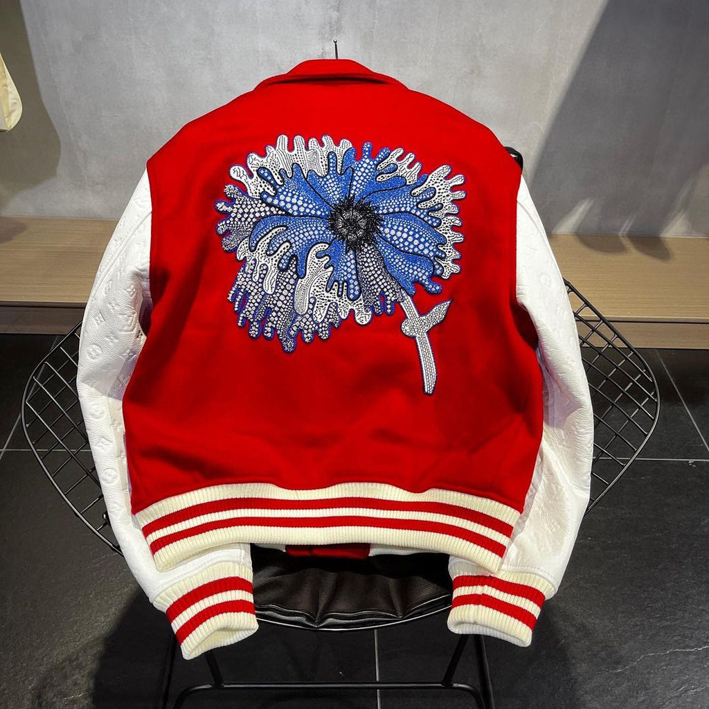 Louis Vuitton LV x YK Psychedelic Flower Embroidered Varsity Blouson Red. Size 58