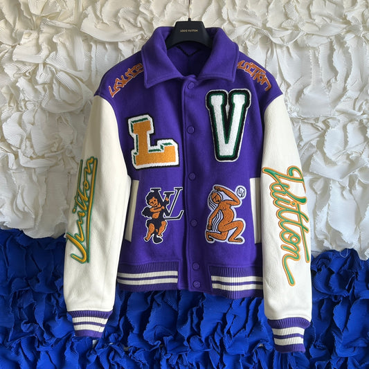 LV x YK Psychedelic Flower Embroidered Varsity Jacket
