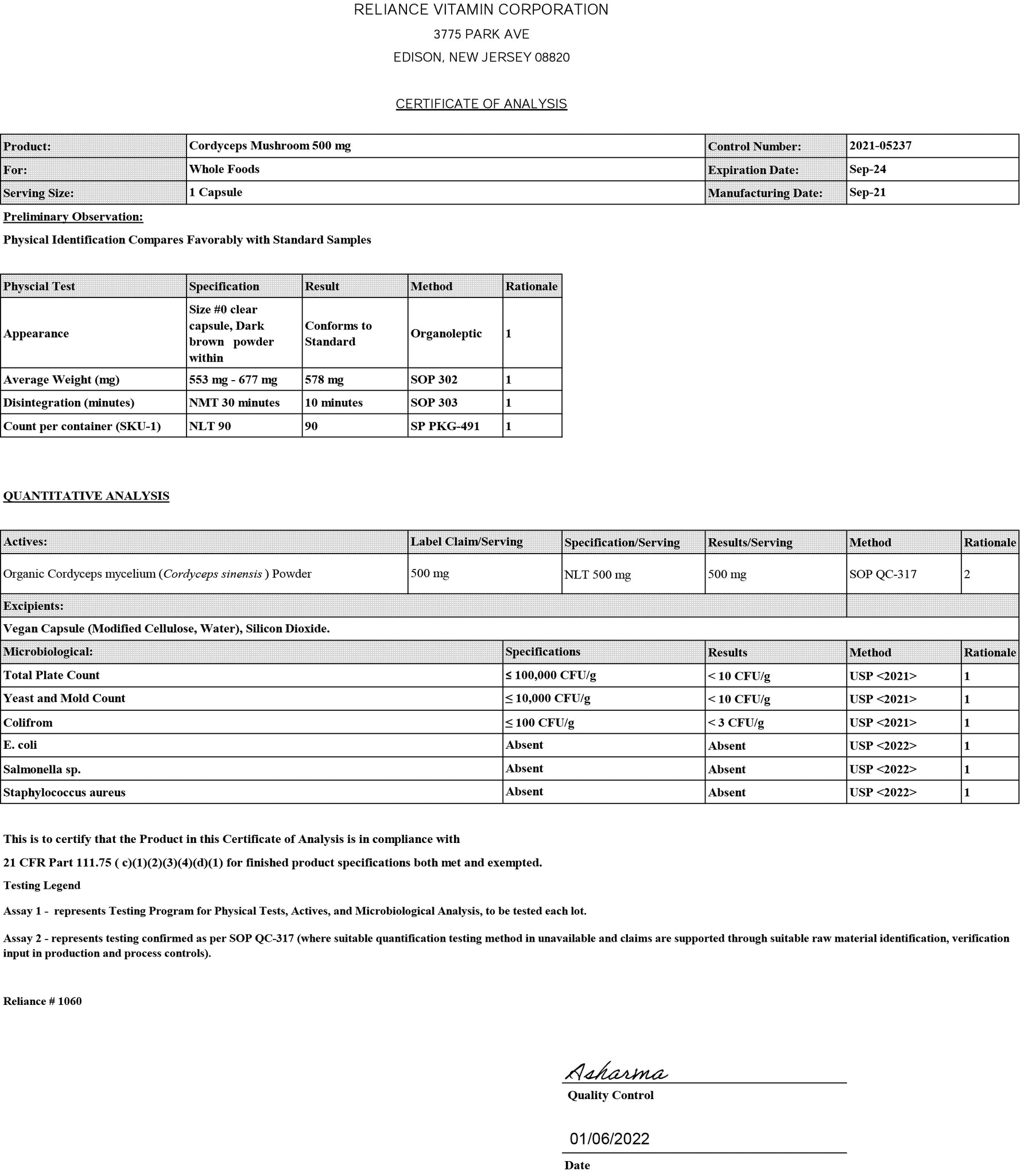 Lab Report for Cordyceps Sinensis