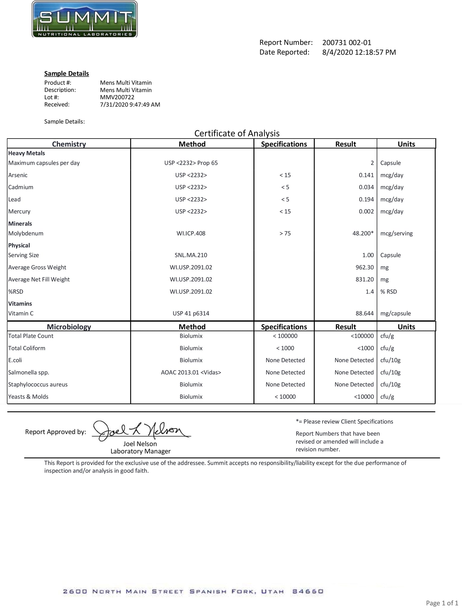 Lab Report Ultra Multivitamin for Men