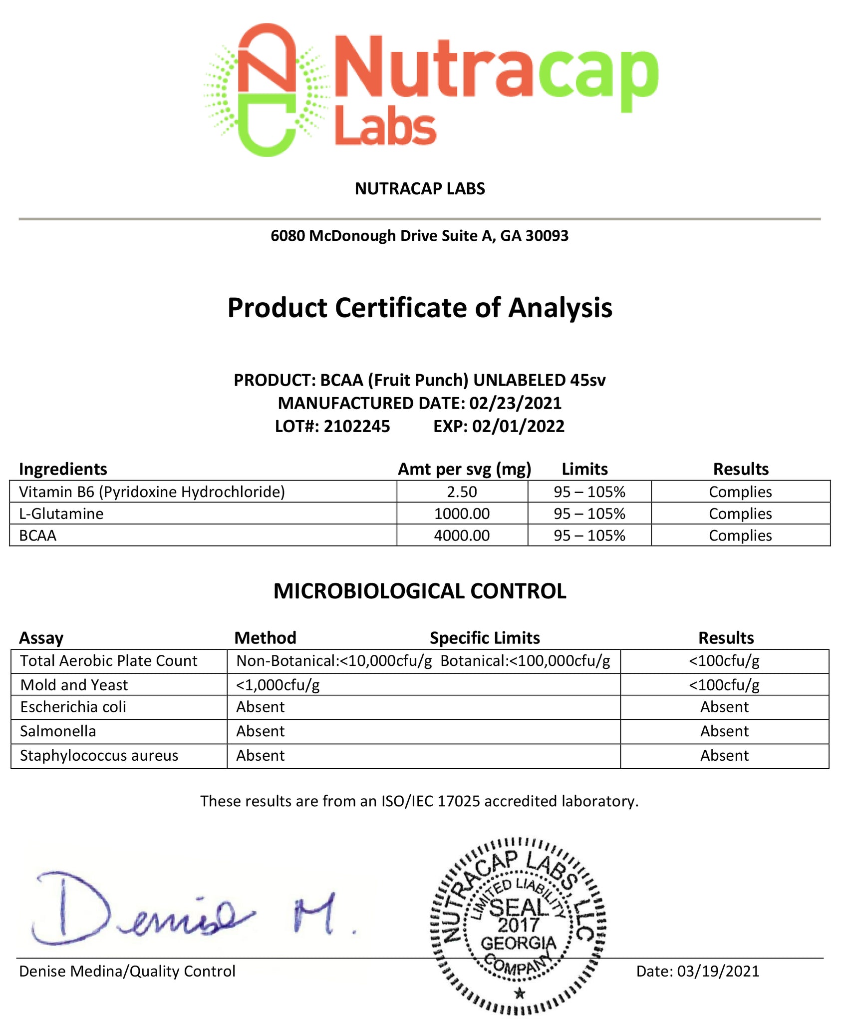 Lab Report for BCAA (Fruit Punch)