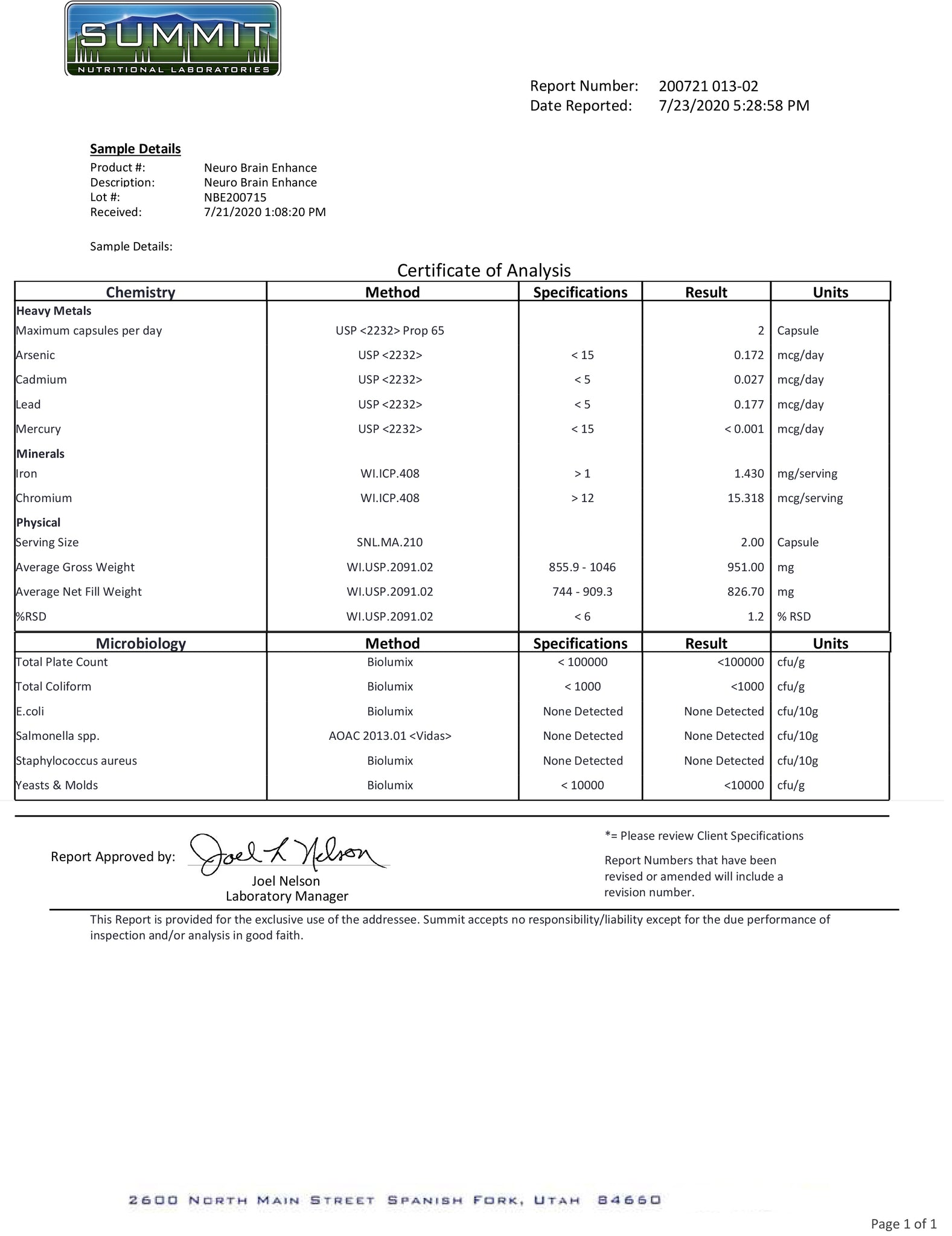 Lab Report for Neuro Plus Brain and Focus