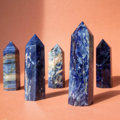 sodalite tower, sodalite crystal tower, sodalite, sodalite crystal, sodalite carving, sodalite metaphysical properties, sodalite meaning, crystal shapes and their meanings, crystal tower shape meaning