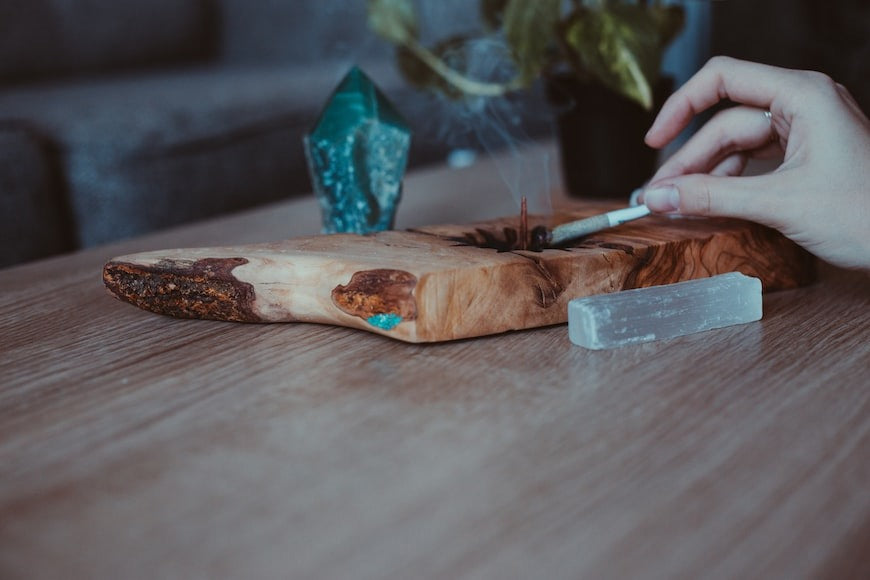 Burning incense and crystal