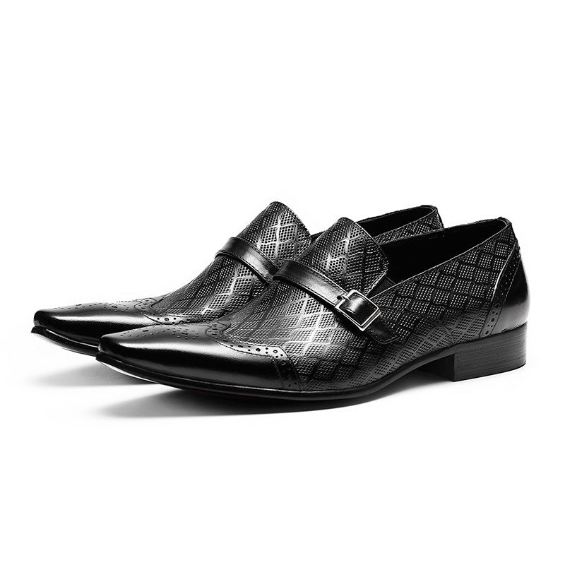 Men's British Pointed Toe Embossed Buckle Formal Shoe