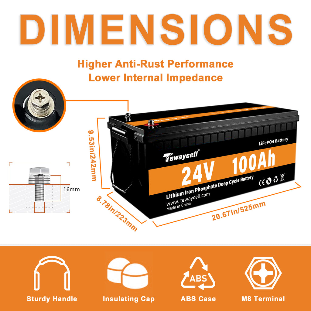 2022 New-Tewaycell 24V 100AH LiFePO4 Battery Built-in Samrt BMS With Bluetooth