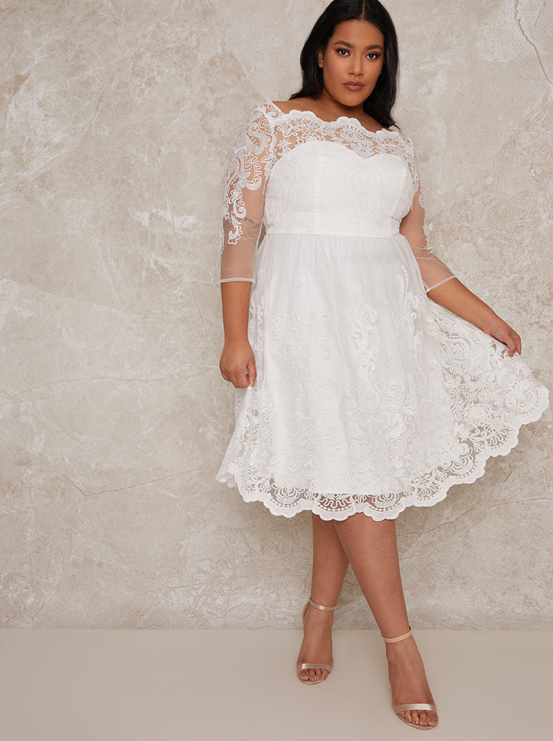 Plus Size Lace Long Sleeve Midi Wedding Dress in White – Chi Chi London US