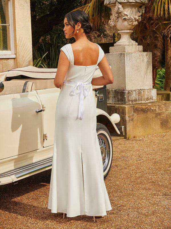 New Chi Chi London White Corset Structured Satin Tank Wedding Dress with  Train B - Dresses