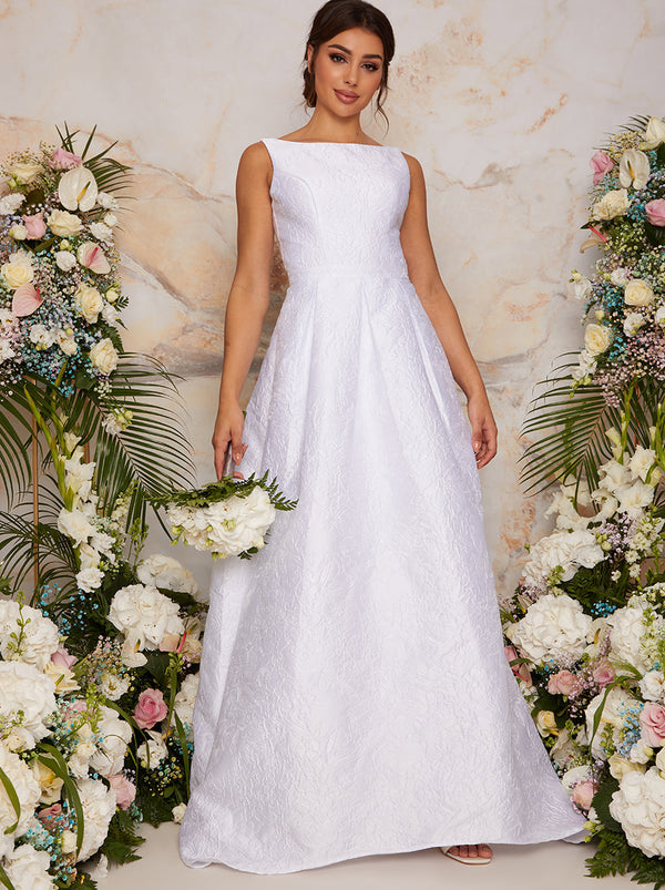 Cowl Back Wedding Dress with Embellishment in White – Chi Chi London