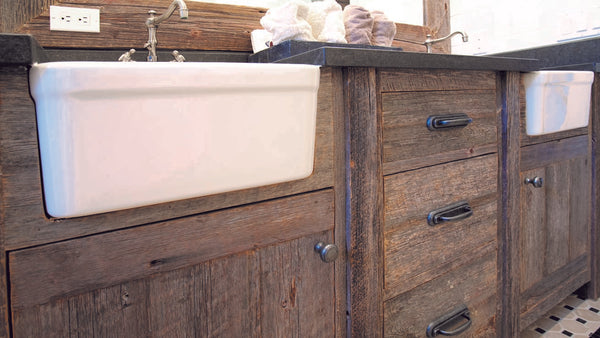 Using reclaimed wood for a double vanity