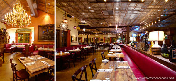 Tin Roof Bistro Chooses Custom wine barrel wood tables from The Vintage Wood Floor Company 