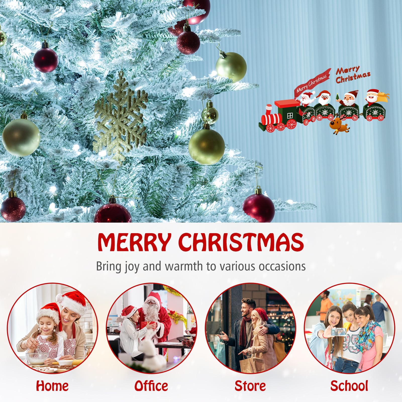 Goplus 6/7/8 ft Pre-Lit Snow Flocked Christmas Tree, Artificial Hinged Xmas Tree with 661/1119/1447 PVC & PE Tips - Image 6