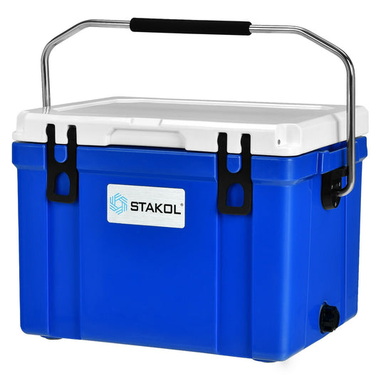 16 Quart 24-Can Capacity Portable Insulated Ice Cooler with 2 Cup Holders -  Costway