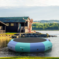 Inflatable Water Trampoline, 10FT/12FT/15FT Recreational Water Bouncer w/ Electric Inflator, Rope Ladder - GoplusUS