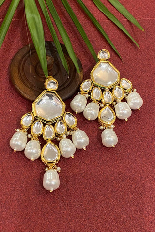 Polki dangler earrings with pearl drops.