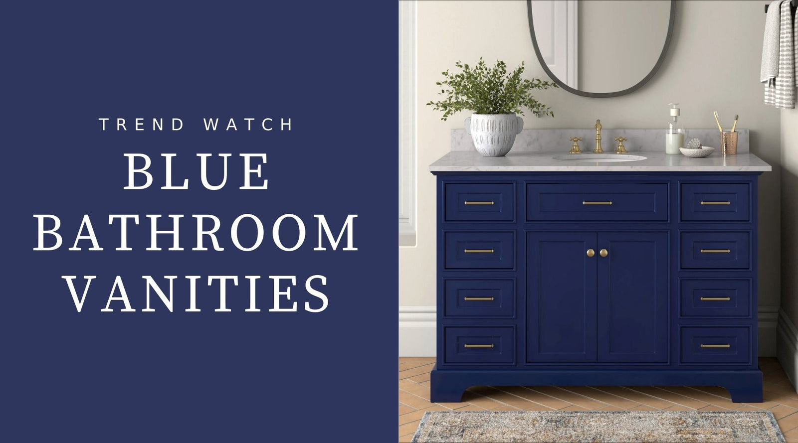 Blue Bathroom Vanity With Wood Floors