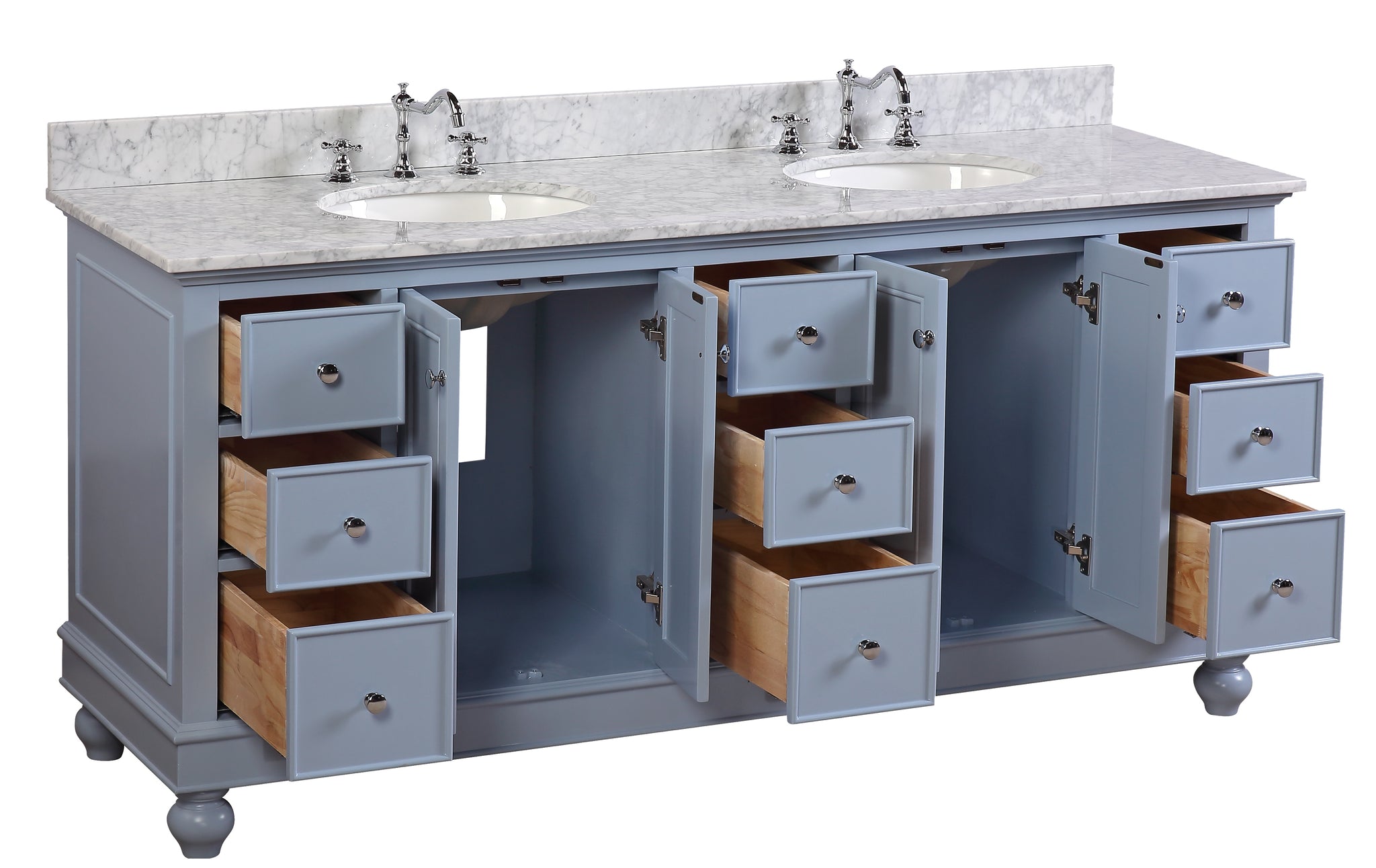 Bella 72 Double Sink Bathroom Vanity With Carrara Marble Top