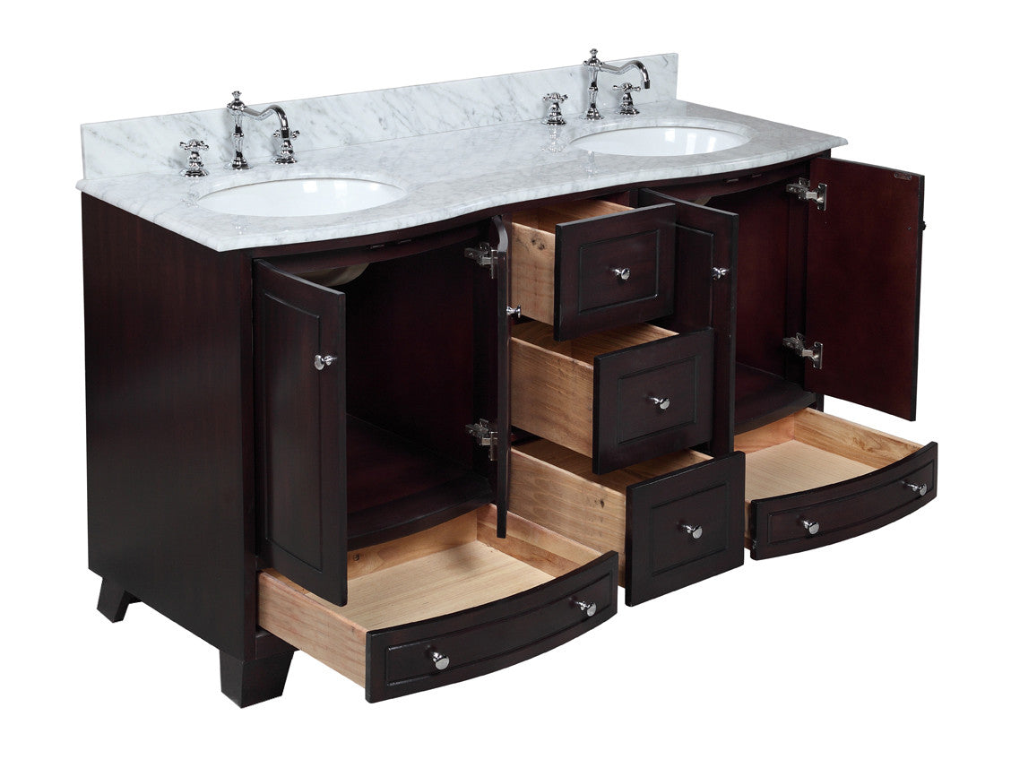 Palazzo 60-Inch Double Bathroom Vanity palazzo 60-inch double (carrara/espresso) – kitchenbathcollection Palazzo 60-Inch Double Bathroom Vanity palazzo 60-inch double (carrara/espresso) – kitchenbathcollection