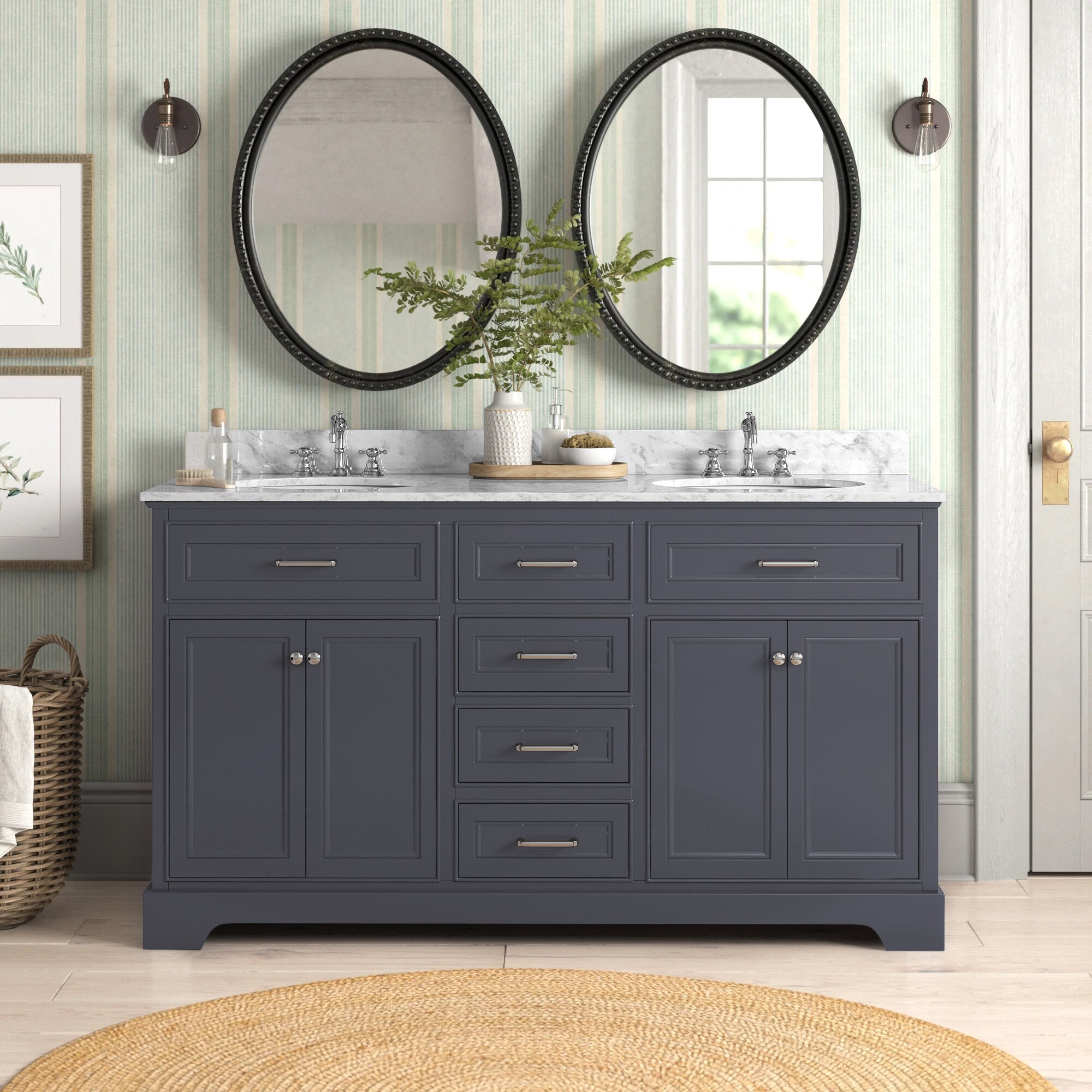 Aria 60 Double Sink Bathroom Vanity With Carrara Marble Top Kitchenbathcollection