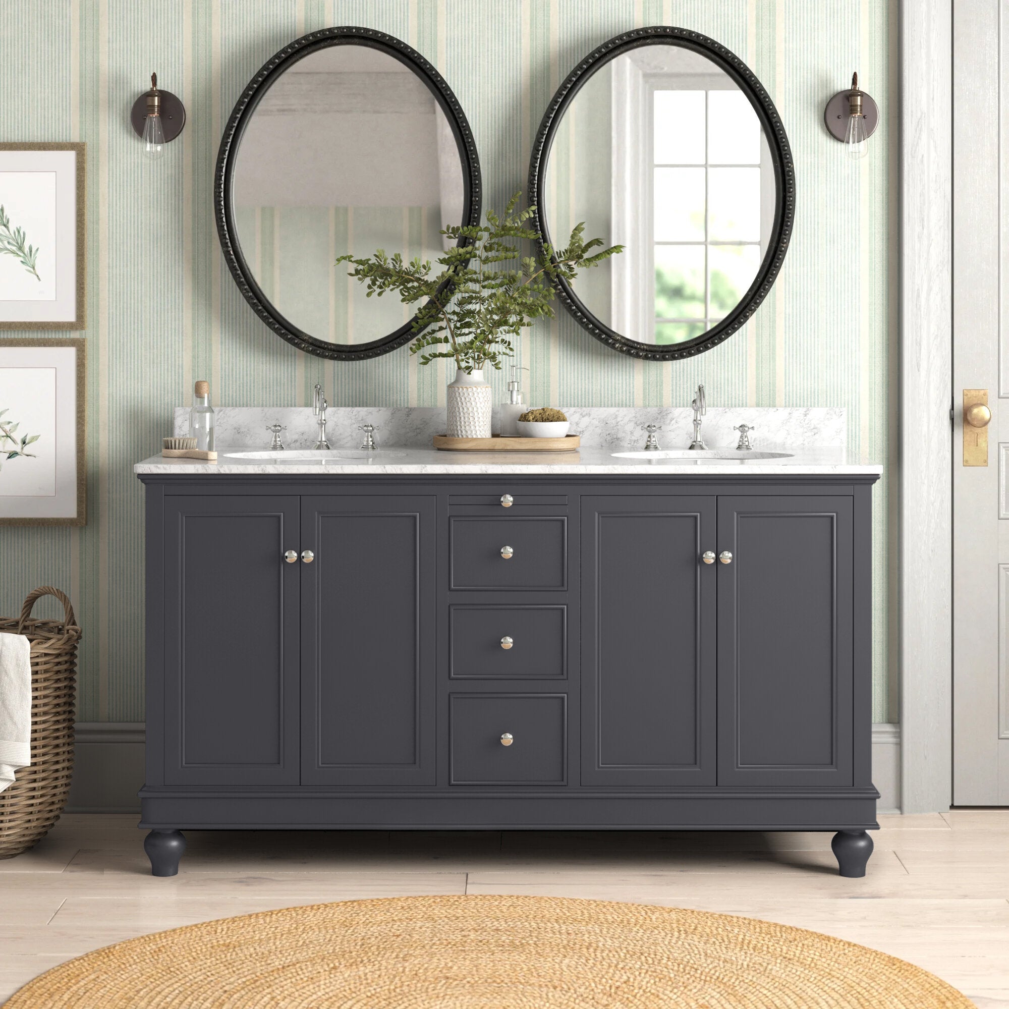 Bella 60 Traditional Double Bathroom Vanity With Carrara Marble Top Kitchenbathcollection