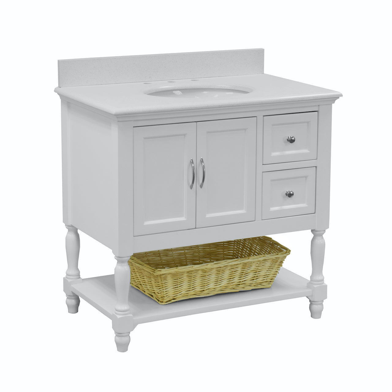Beverly 36 Traditional White Bathroom Vanity With Quartz Top Kitchenbathcollection