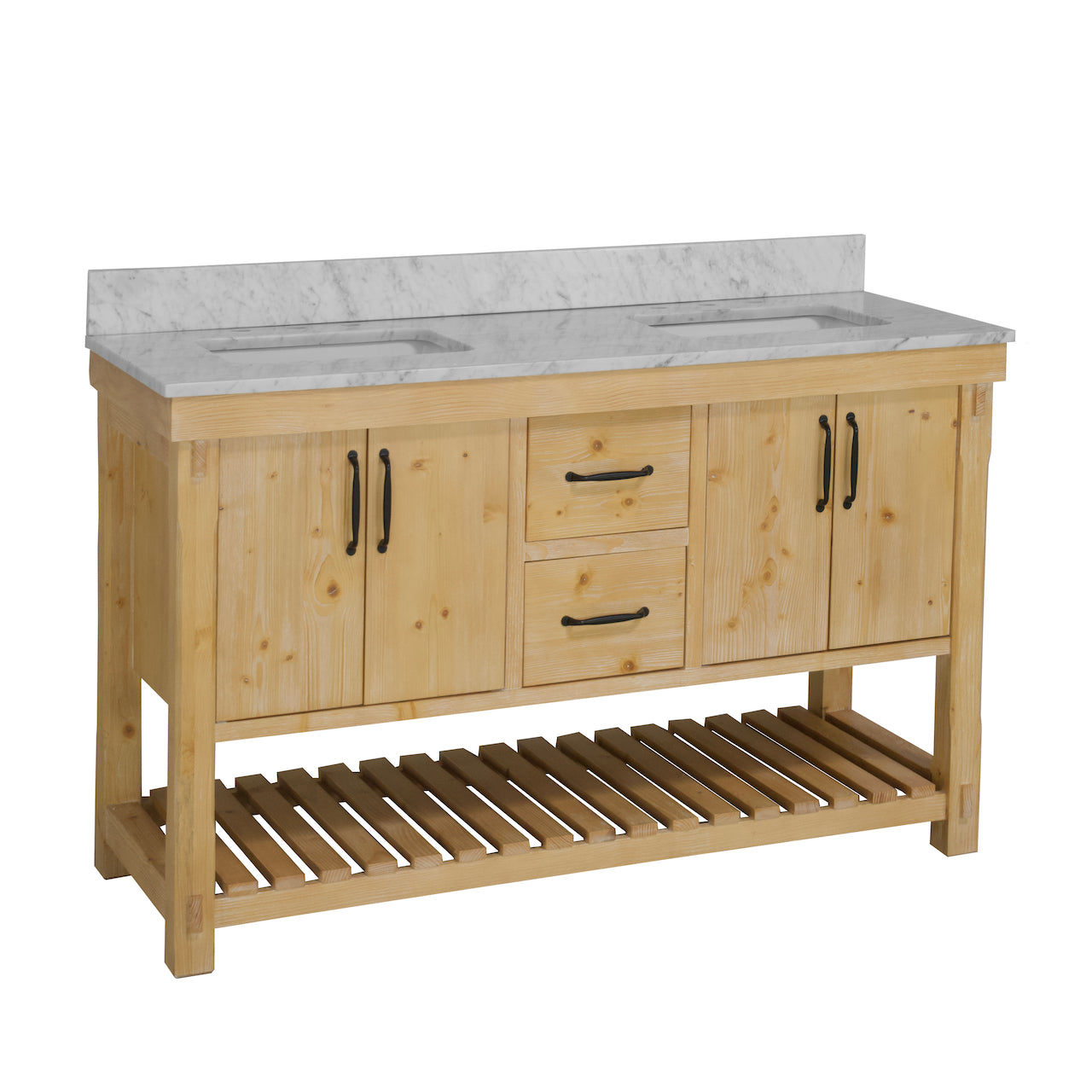 Birmingham 60 Rustic Double Sink Bathroom Vanity Natural Wood